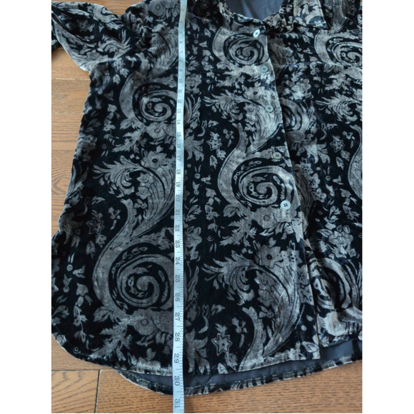 Vintage Velvet Metallic Silver Black Button down shirt women Sz XL Quiet luxury - Picture 6 of 8
